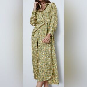 Zara Floral Midi Dress - Green and Yellow